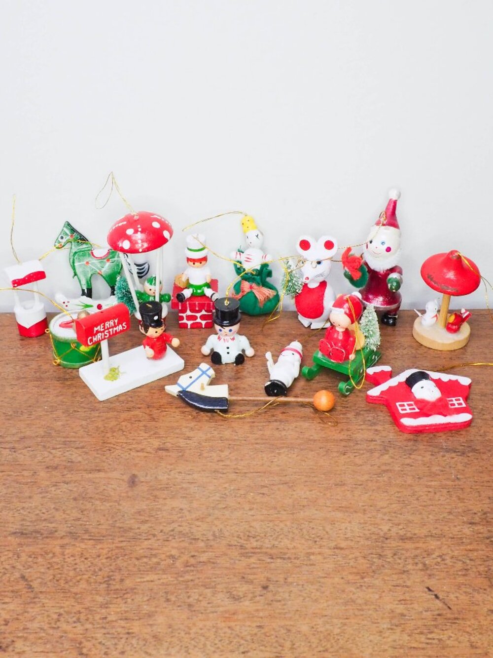 Vtg Wooden Christmas Ornament Lot of 15 - Vintage Xmas Tree Ornaments